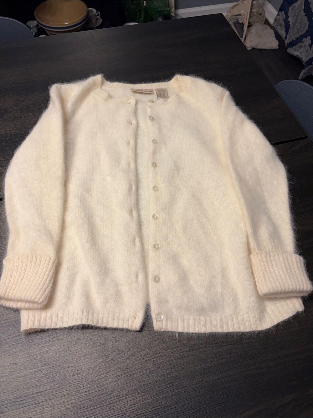 Vintage Apostrophe Ivory Fuzzy Angora Blend Cardigan Sweater Size S